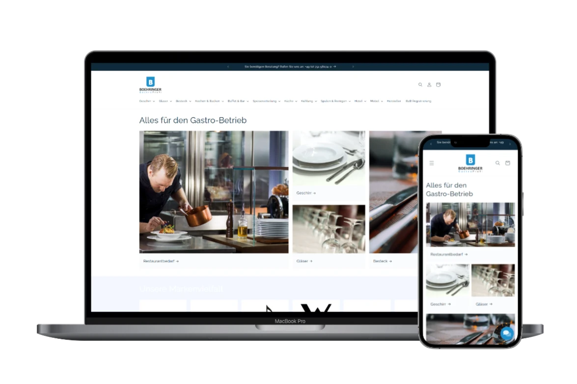 Böhringer Gastroprofi Shopify-Shop auf Desktop, Tablet und Smartphone