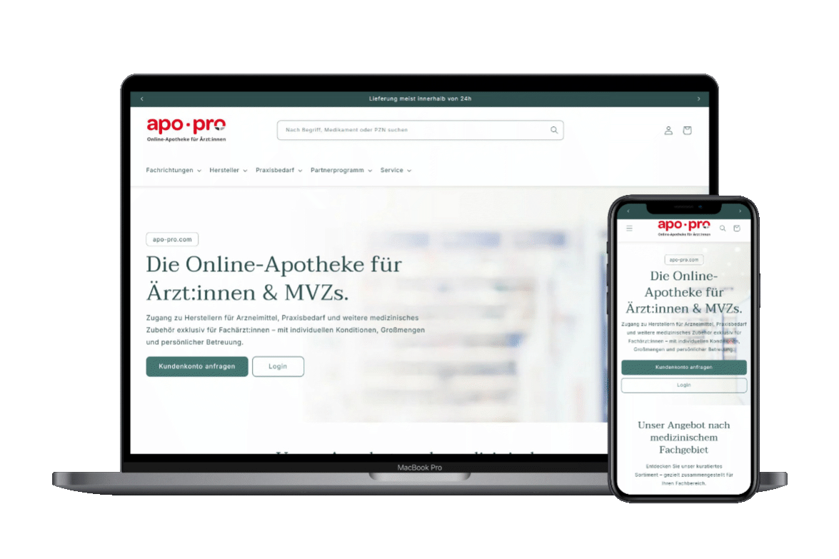 apo pro Shopify-B2B-Shop auf Desktop und Smartphone