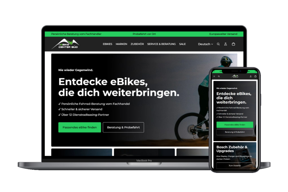 eBike Center Süd Shopify-Shop auf Desktop und Smartphone