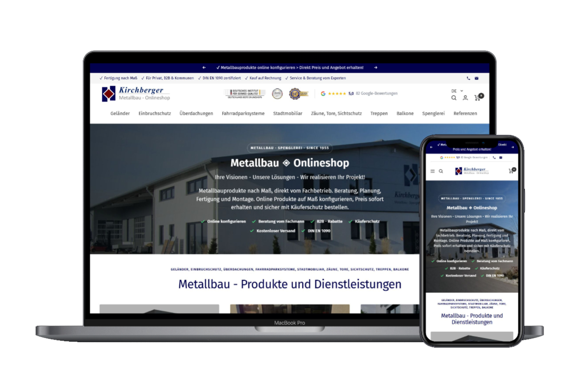 Kirchberger Metall Shopify-Shop auf Desktop und Smartphone