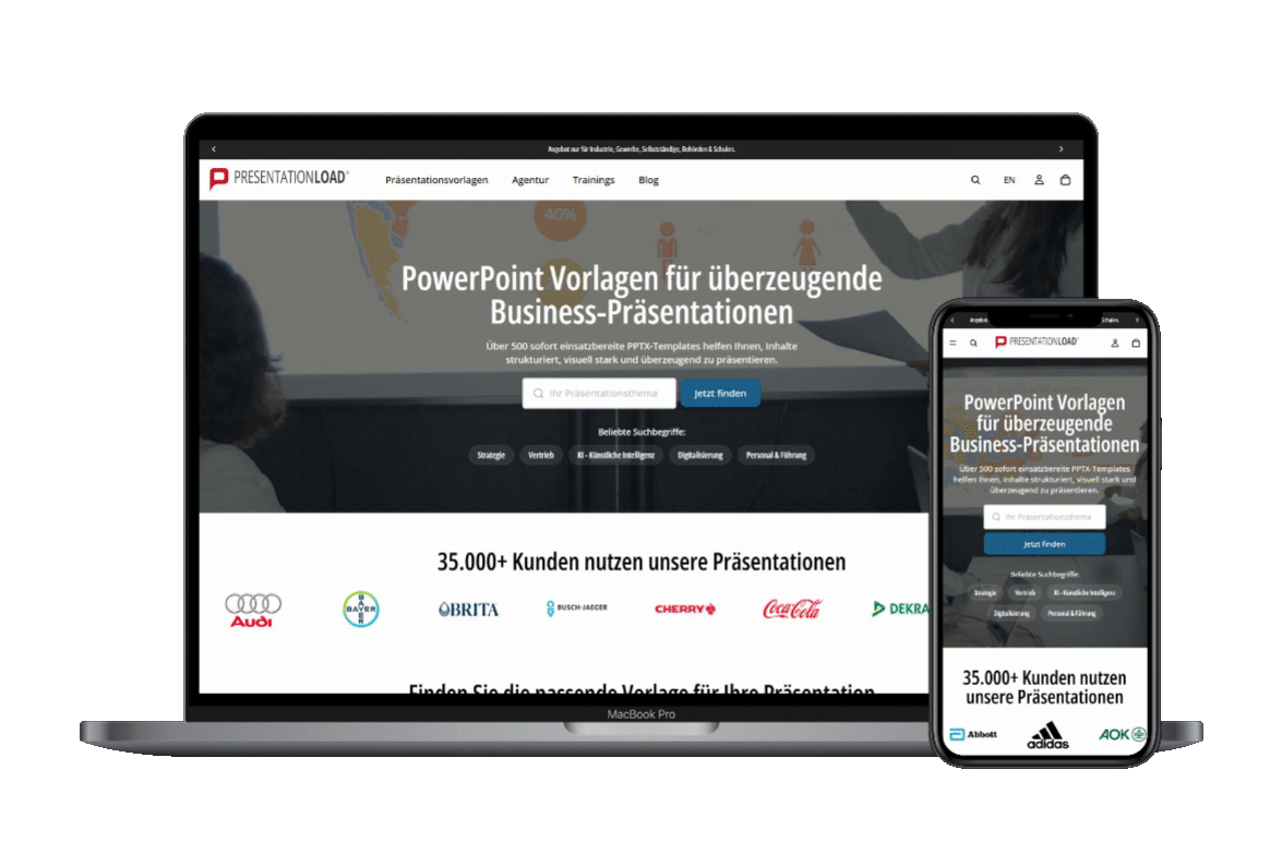 PresentationLoad Shopify-Shop auf Desktop und Smartphone