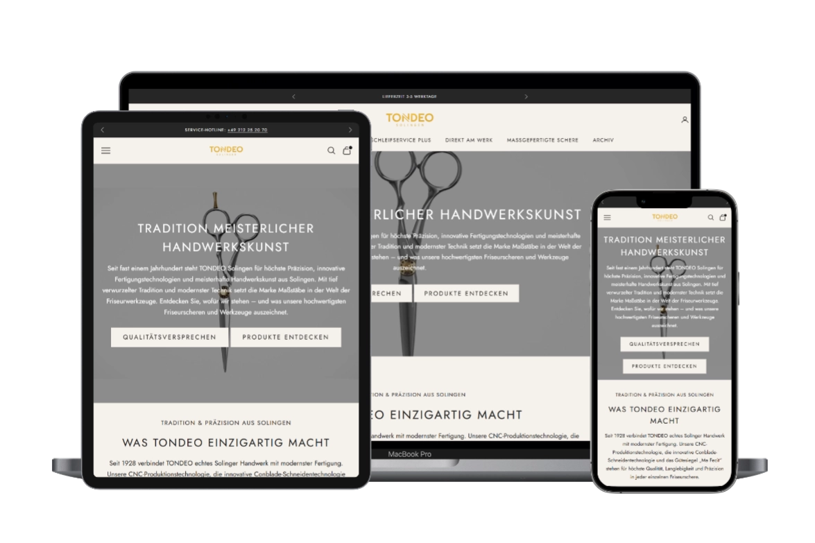 Tondeo Shopify PLUS Shop auf Desktop, Tablet und Smartphone